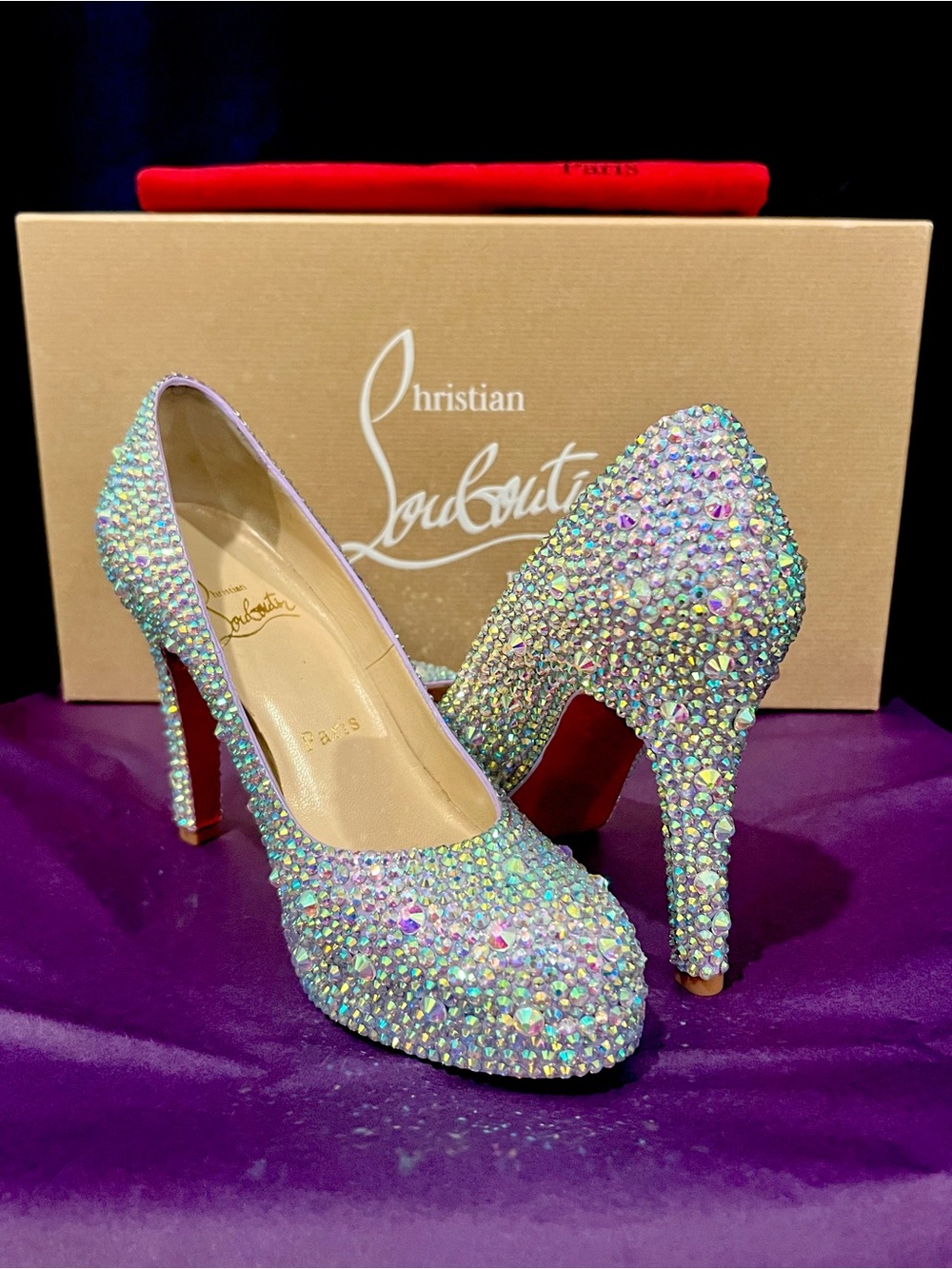 Christian Louboutin Swarovski Crystal Strass Heels Lilac Light Purple Size 36